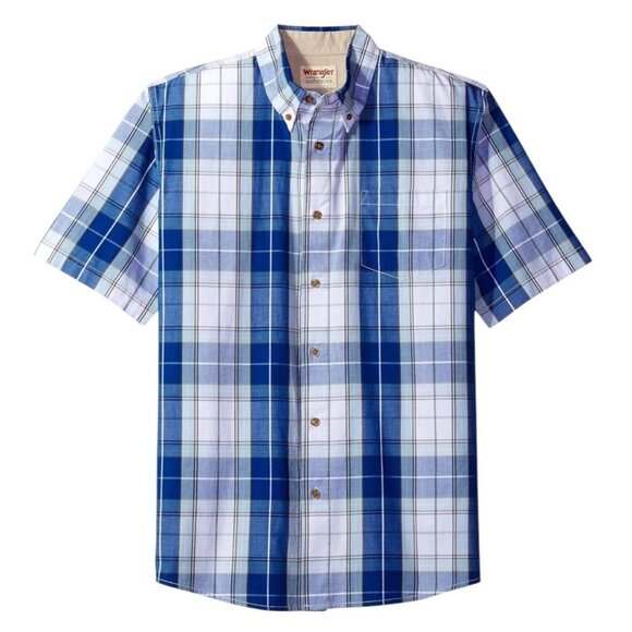 Wrangler Authentics Bright White Plaid Short Sleeve Button-Up Shirt SIZE-LARGE - Picture 1 of 11